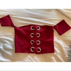 Red off the shoulder crop top